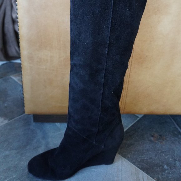 Stuart Weitzman Black Suede Knee High Wedge Boot - Picture 10 of 12